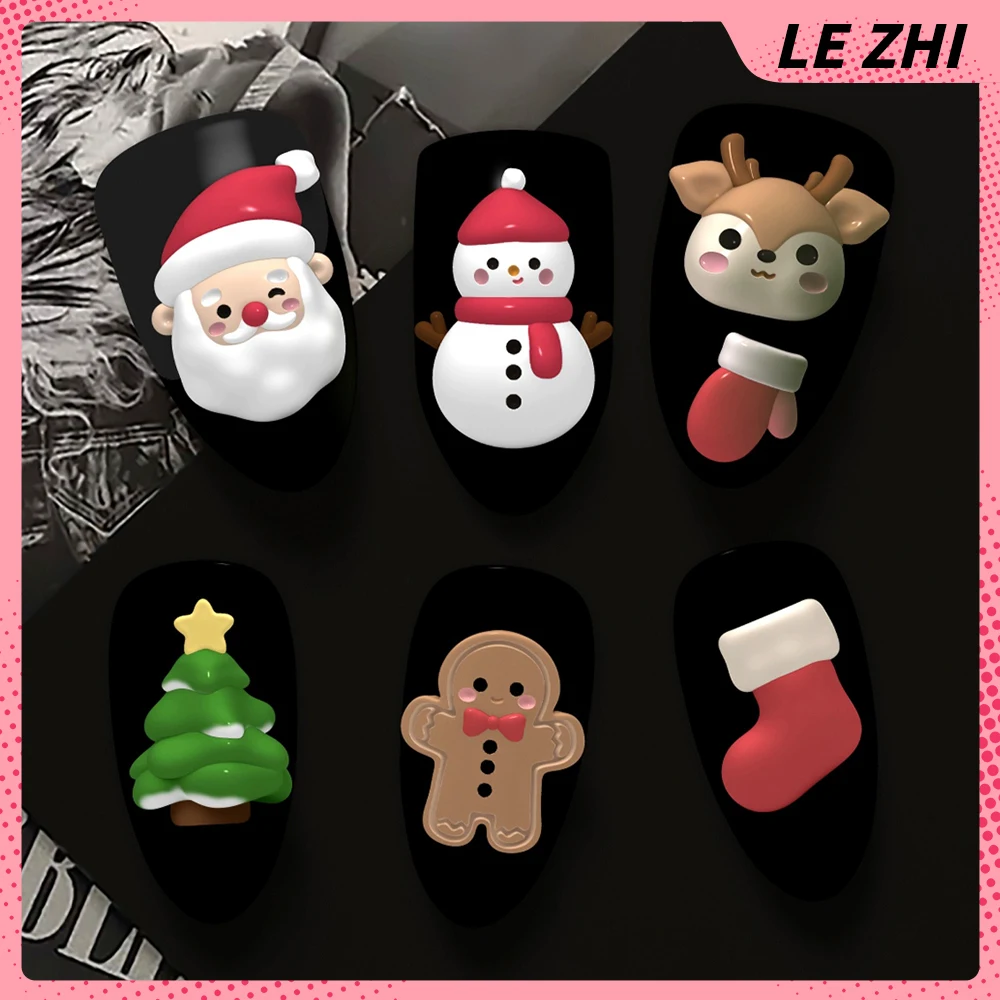 1 Uds. De dibujos animados de Papá Noel, árbol de Navidad, molde para tallar uñas, muñeco de nieve, ciervo, pan de jengibre, calcetines para hombre, molde de silicona, decoración de manicura, regalo