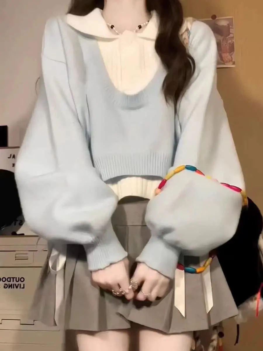 المرأة محبوك Ne ort سترة علوية قطعتين مجموعة الخريف الشتاء كلية Sle Faion طويلة Sve طول منتظم