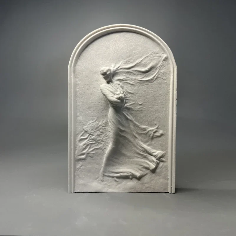 

Girl in The Wind Stereoscopic Printmaking Figures Relief Plaster Statue Desk Decoration Character Sculpture Room Aesthetic Decor
