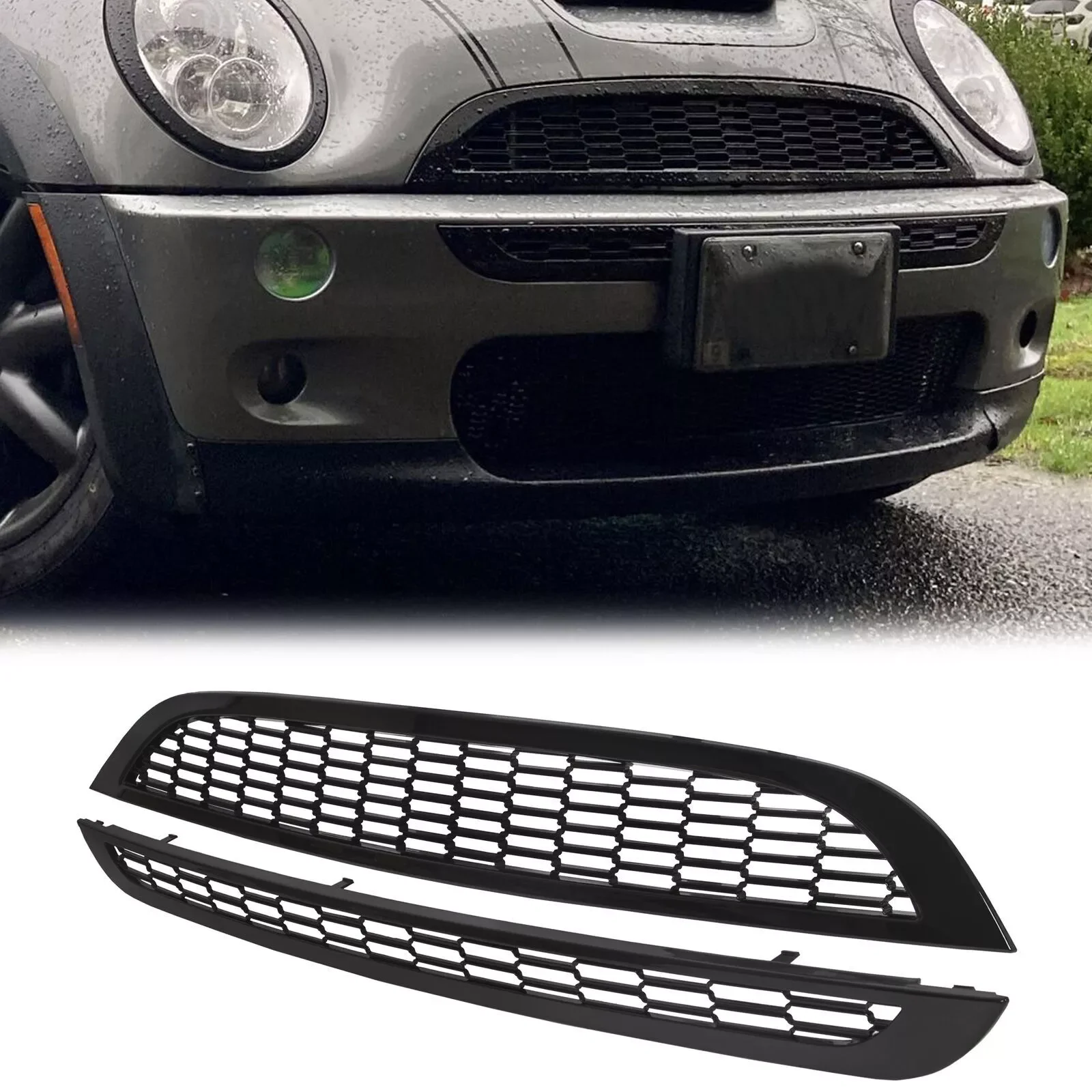 

Fit 2002-2006 Mini Cooper R50 R52 R53 JCW Style 2pcs Honeycomb Mesh Grill Grille Front Bumper Mesh Replacement Accessories