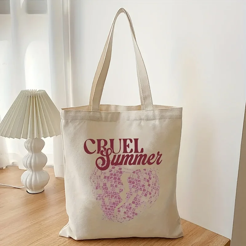 1pc Cruel Summer Pattern Tote Bag Gift Bag Canvas Shopping Bag, Portable Shoulder Bag With Large Capacity