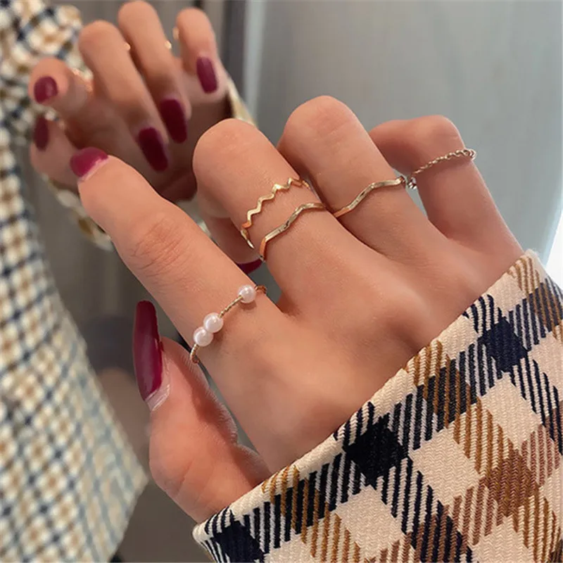 Women's Boho Gold Color Heart Rings Set