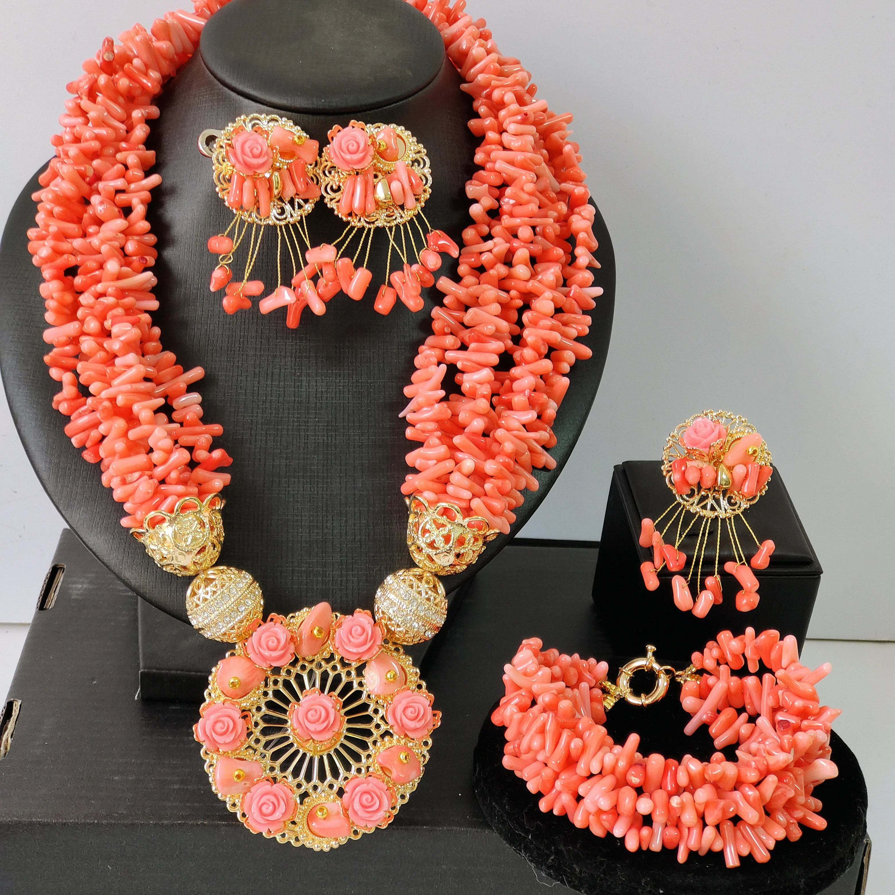 

Real Coral Beads Nigerian Wedding Coral Jewelry Sets Original Coral African Bridal Costume Party Jewelry Bride