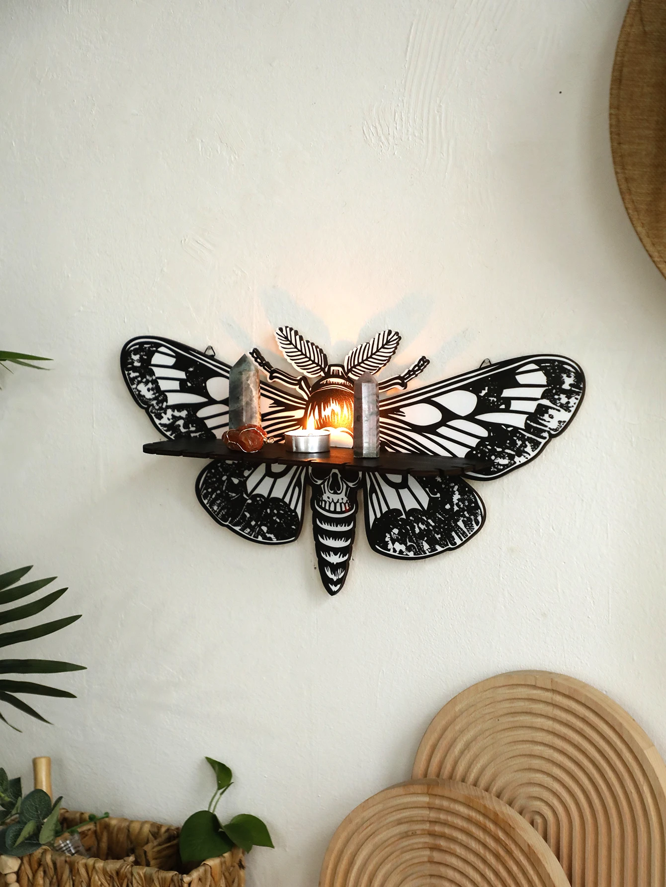 Halloween Crystal Shelf Display Dragonfly Butterfly Floating Wall Shelf for Halloween Party Wall Decorations Gothic Home Decor