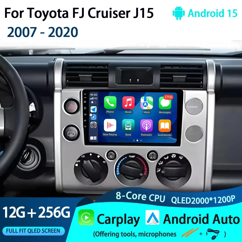 

Android 15 Carplay Auto для Toyota FJ Cruiser J15 2007-2020 Автомобильный радиоприемник с GPS-навигацией NO 2Din Player DSP Видео Стерео WIFI 4G