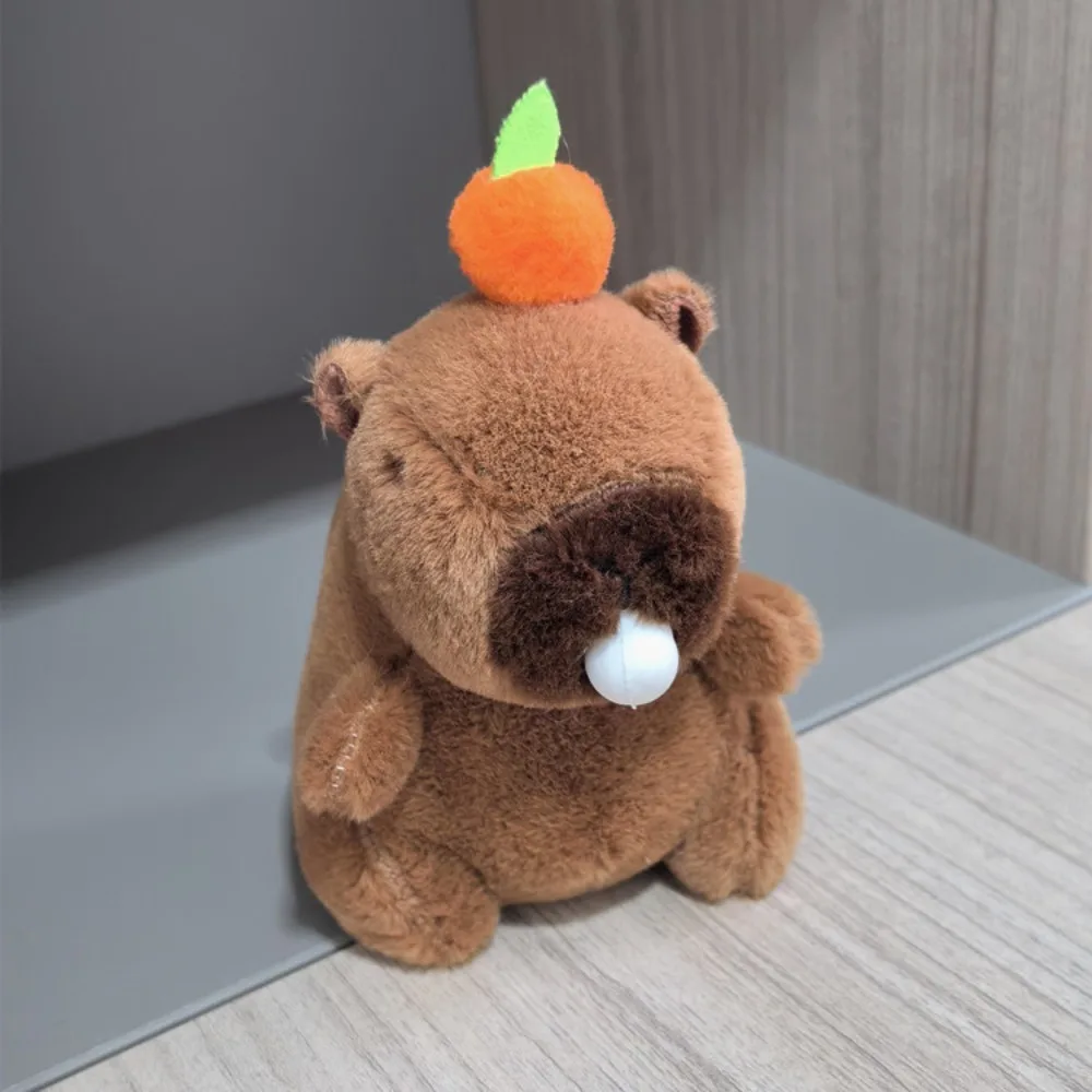 Kawaii Cartoon Capybara Plush Capybara Keychain Guinea Pig Soft Fluffty Animal Doll Stuffed Animals Headgear Capybara Doll Kids