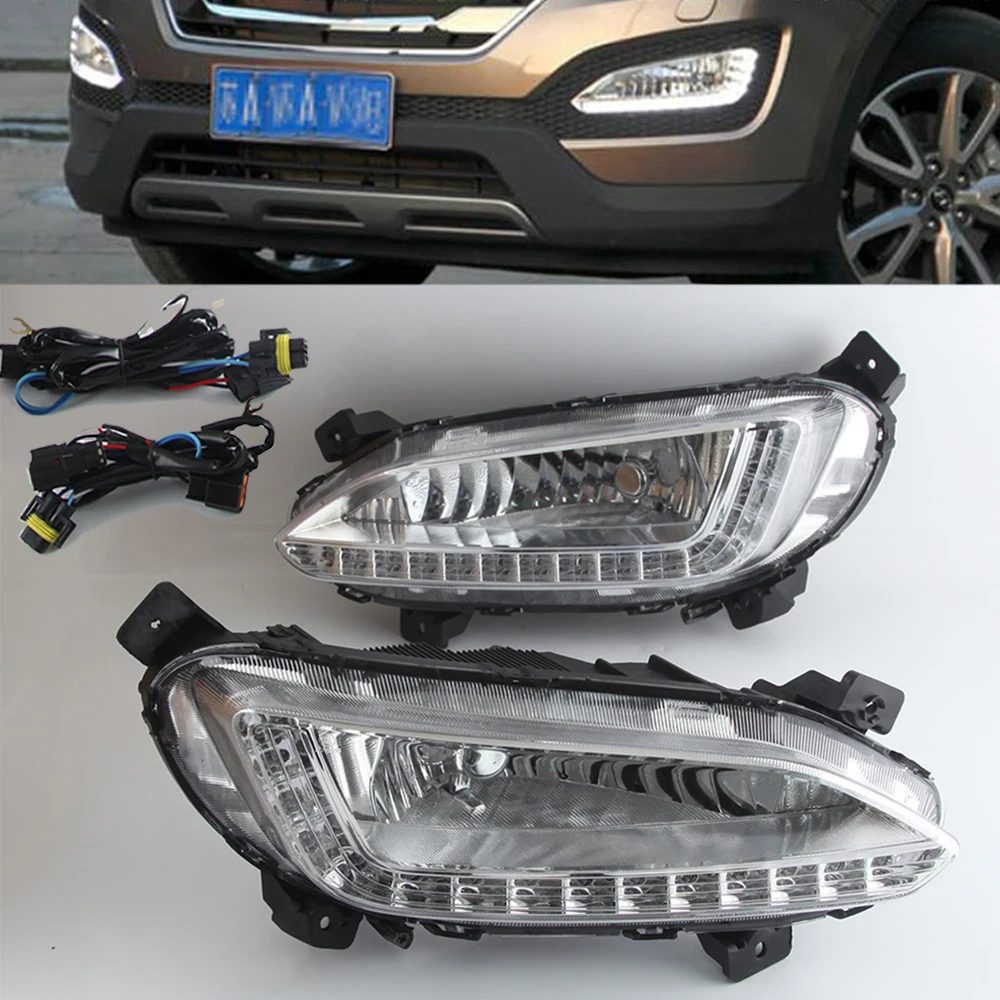 Car Day Running Lamp LED Fog Light For Hyundai Santa Fe Maxcruz 2013 2014 2015 2016 Fe IX45 LED DRL Headlight Front Bumper Lamps