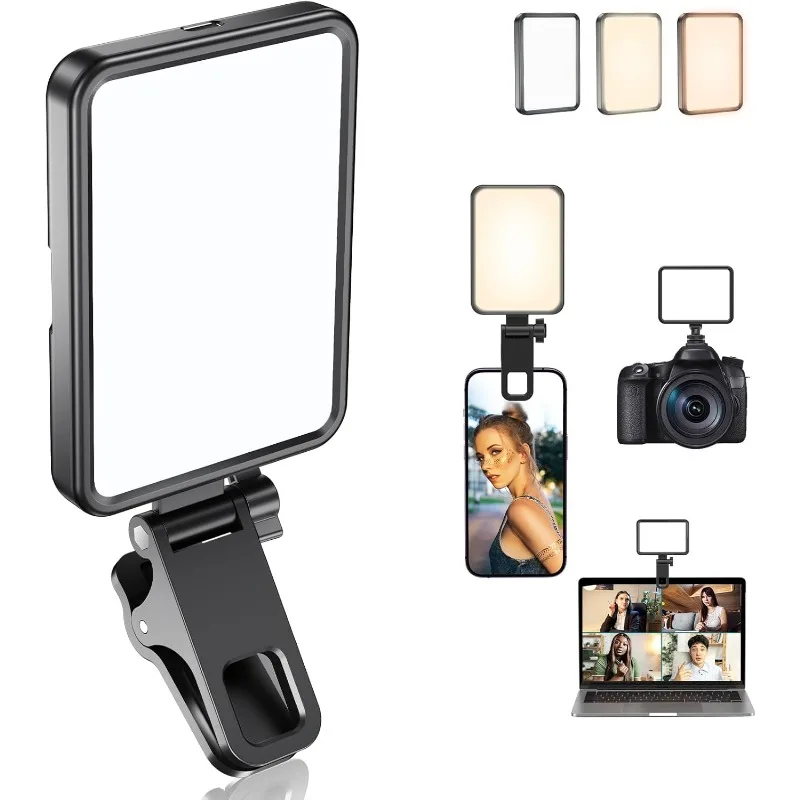 

Rechargeable Soft Selfie Light for Phone, Camera, Laptop, 4-14H Battery Portable LED Light for Pictures, Phone Light Clip
