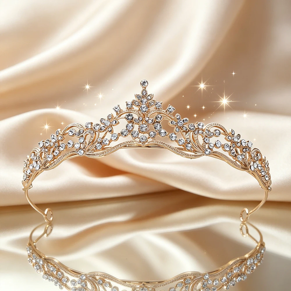 투명한 라인스톤 꽃무늬 신부 티아라, 풀 스파클 크리스 - Women Queen Fashion 리뷰 및 가격