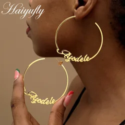 Haiyufly Personalized Custom Name Hoop Earring for Women Girls Pin Earrings Stainless Steel Mother Kids Birthday Jewelry Gift
