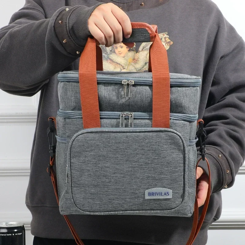 

Двухслойная изолированная сумка для обеда — органайзер-холодильник большой емкости для пикника, уличного и ежедневного хранения