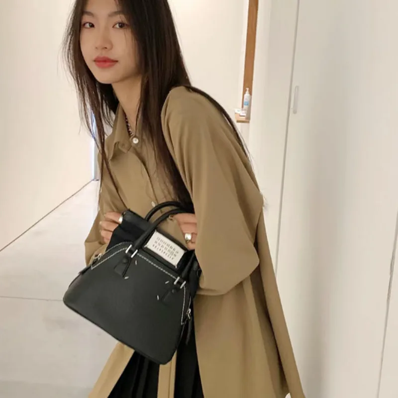 Masgiolas Trendy Top Handle Bag Women Vintage Genuine Cow Leather Crossbody Shoulder Bag Niche Versatile Handbag New Shell Bags