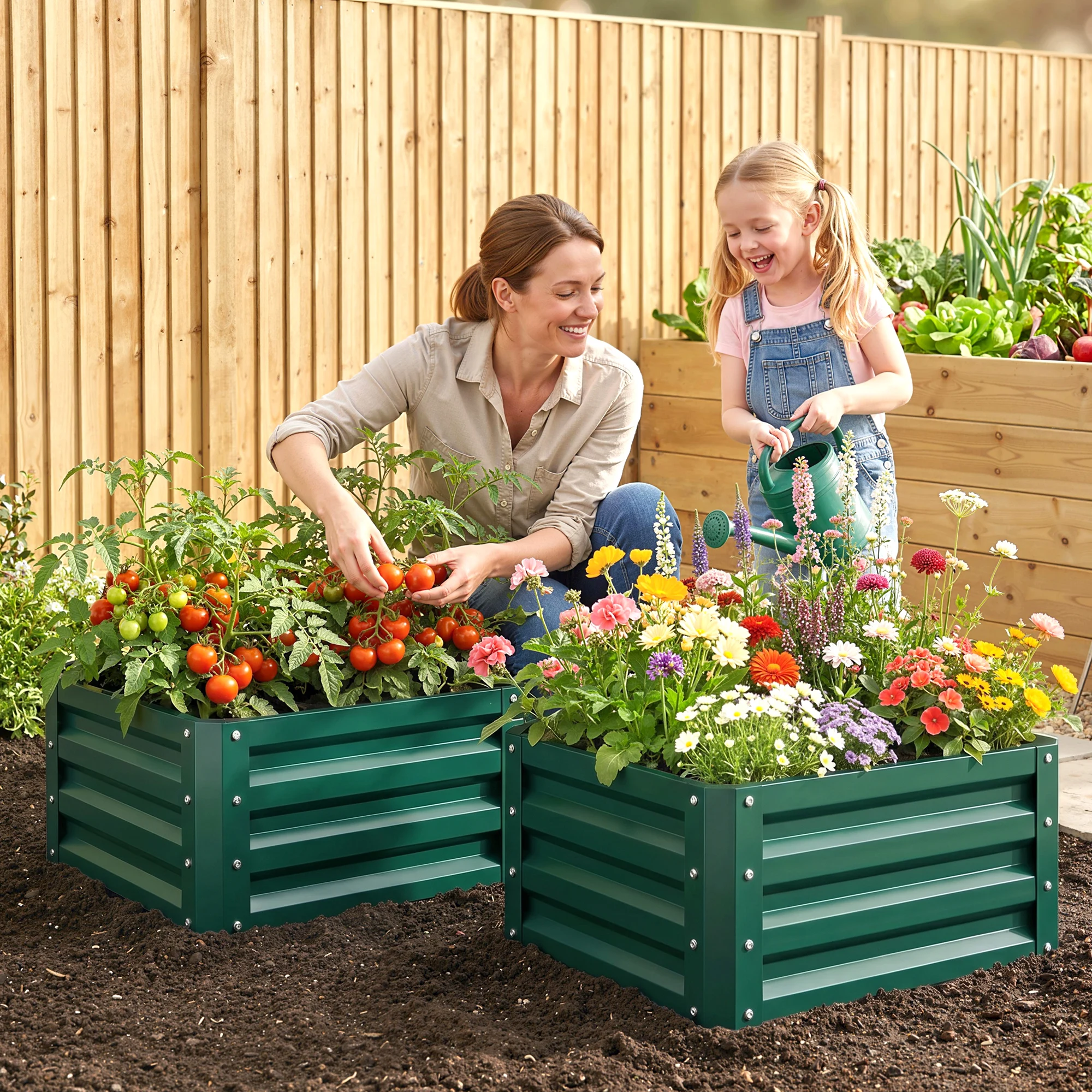 2pc 23.5" Elevated Herb & Vegetable Planting Box Kit w/ Versatile Uses, Green