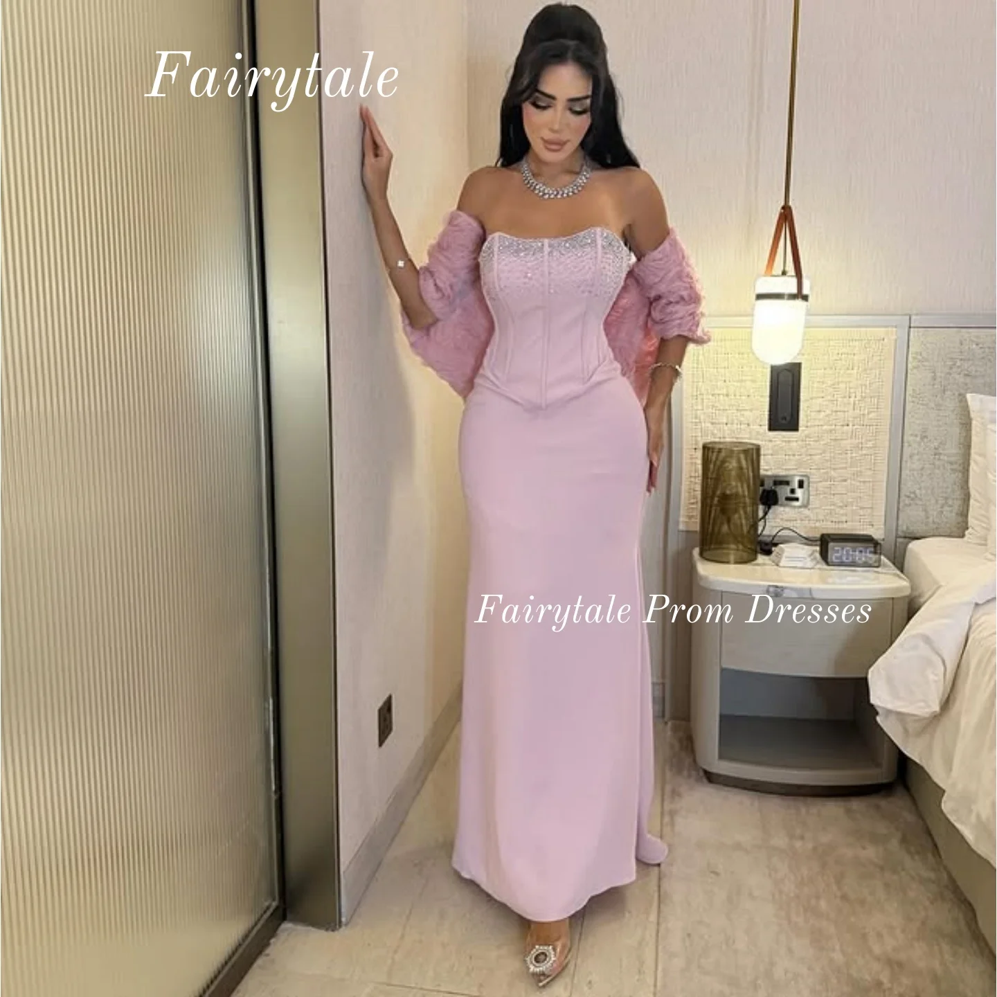 

Beads Elegant Evening Dresses for Woman Wedding Guest Dress Ball Gown Customized Mermaid Crystal Prom Dresses 2025 Pink Luxury