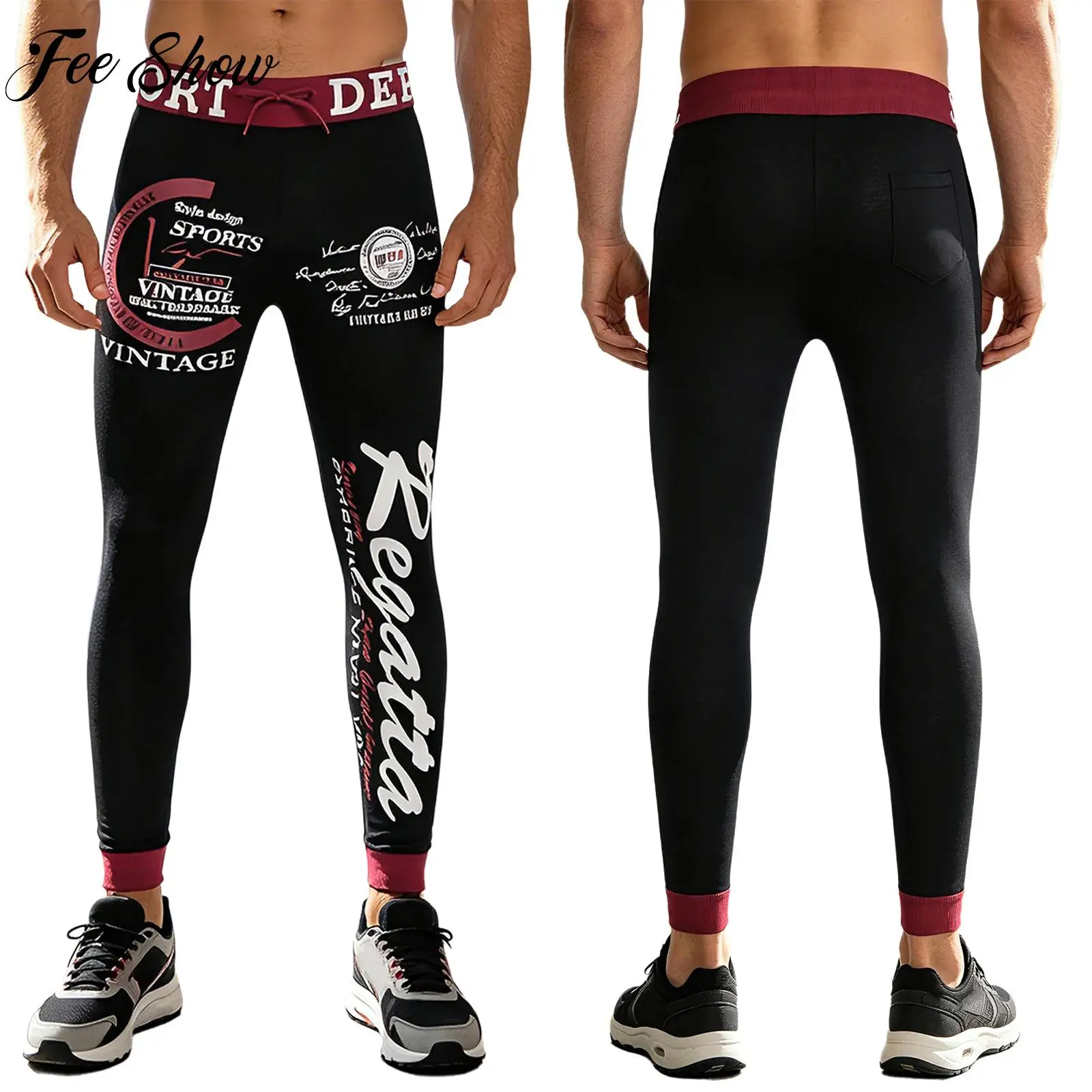 M-4XL Men Hip Hop Dance Pants Drawstring Elastic Waist Letter Print Contrast Color Sweatpants with Pockets Sports Outdoor Daily
