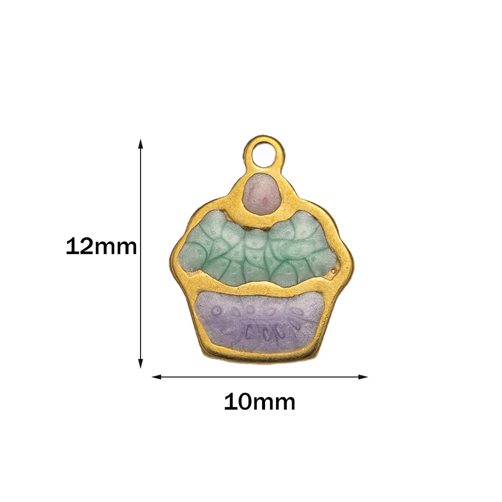 10pcs Stainless Steel Gold-Plated Enamel Cake Charms for DIY Necklace Metal Bracelet Earring Jewelry Making and Crafting Bulk