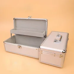 Caja de almacenamiento de herramientas profesional de doble capa, impermeable, de aluminio, piezas de limpieza de orejas, organizador, maleta, cajas de herramientas vacías duras