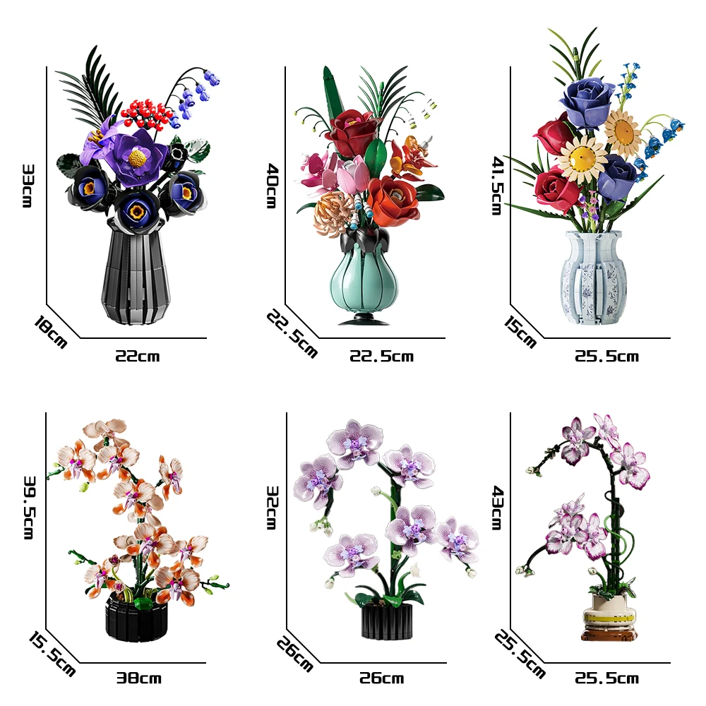 

2026 Цветочный букет Строительные игрушки DIY Имитация цветочных кирпичей Строительные блоки Сборочные игрушки с вазой и коробкой Детский подарок Новый