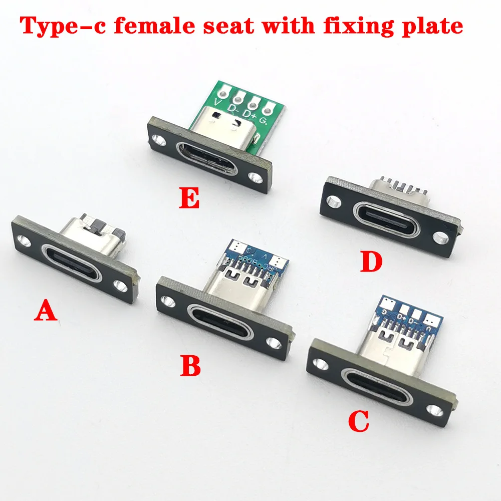 1pc Micro USB Jack 3.1 Type-C 2Pin 2P 4P 6P Female Connector Jack Charging Port USB Type C Socket With Screw fixing plate