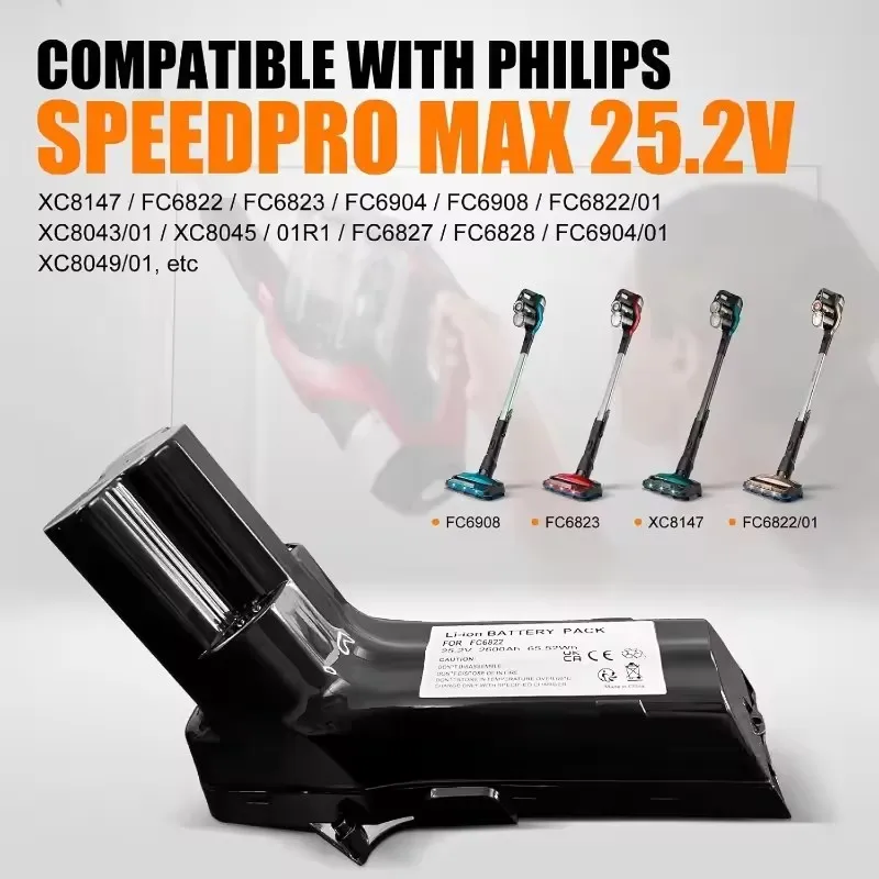

For Philips SpeedPro Max Cordless Vacuum Battery 25.2VReplacement for XC7057/01 XC8049/01 XC8057/01 7000 8000 Series Aqua Plus