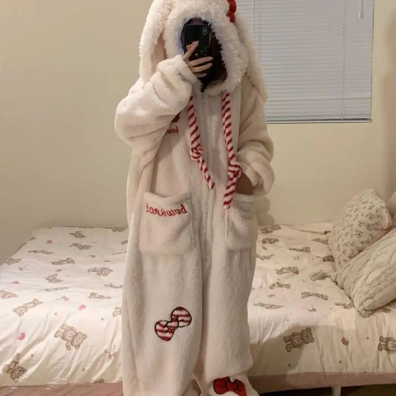 ملابس نسائية بيجامات لطيفة وجميلة مبطنة بالصوف ملابس منزلية شتوية سميكة طقم بيجامة منتج مريح موضة ملتصقة #5