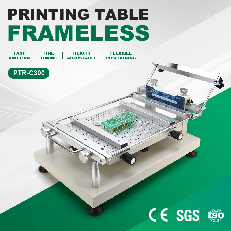 PTR-C300 Manual Pcb Solder Paste Printer Desktop Frameless Solder Paste Stencil Printer 300x400mm For PCB Smt Production Line