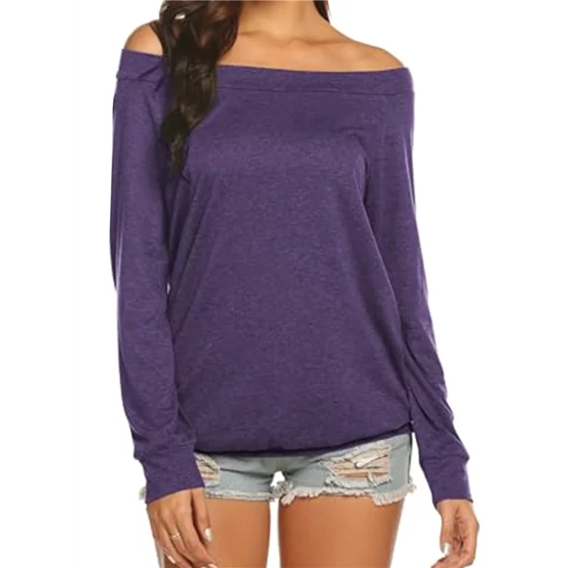 AOAO-여성용 긴 소매 보트 넥 오프 숄더 블라우스 탑