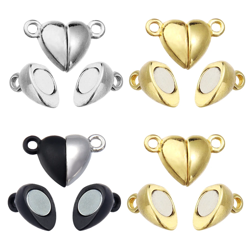 Lot de 5 fermoirs magnétiques en alliage en forme de cœur pour colliers et bracelets, connecteurs d'extrémité magnétiques, fournitures de fabrication de bijoux DIY