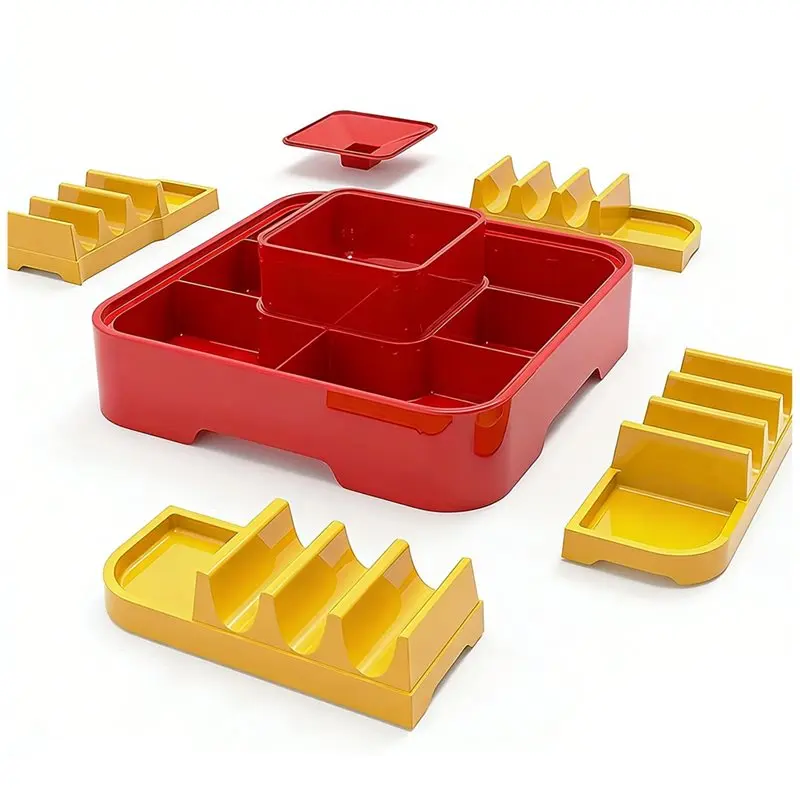 

ABBP-Bar Serving Set For A Party Taco Bar Serving,Tortilla Plate With 4-Compartment Taco Holders With Non-Slip Tray Base