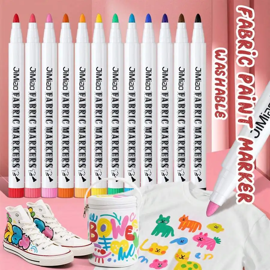 12/24 Colorful Fabric Markers, Painting and Graffiti Markers, Writing and Journaling Textile Paint Set, Waterproof Long-Lasting Textile Paint, Multiple Colors Available, Suitable for Clothing, Footwear, Canvas Art, Clothing, Canvas Bags, T-Shirts, and Shoes, Vibrant Fabric Drawing Pens, Holiday Painting, Commemorative Pens, Parties