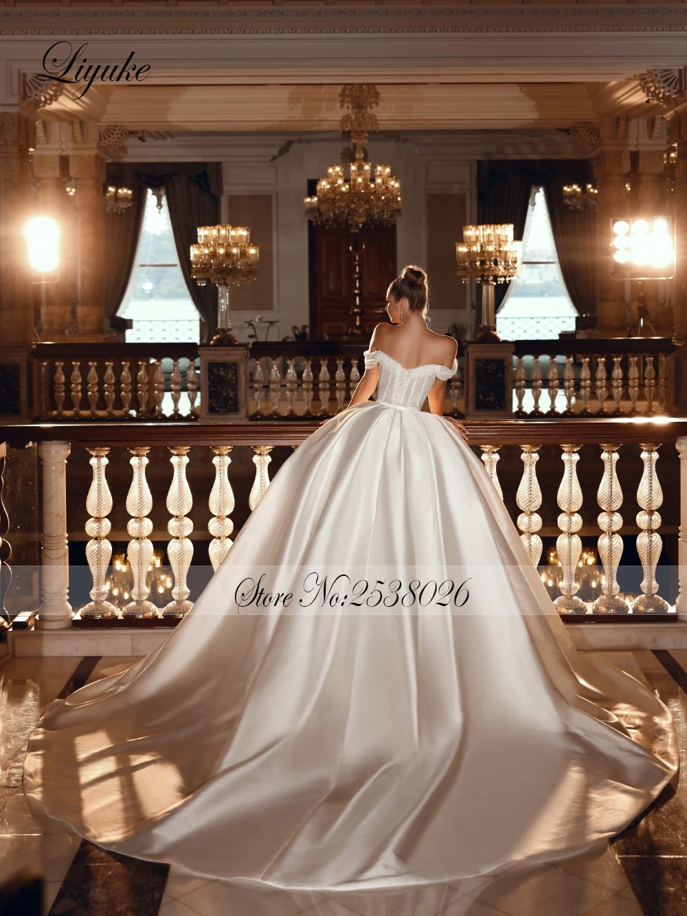 Liyuke Elegant Off Shoulder Princess Wedding Dress Luxury Stunning Satin Beading Lace Bridal Gowns Vestido De Noiva