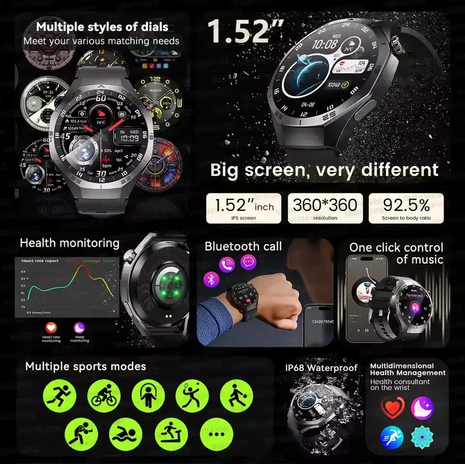 2025 For Huawei GT5 Pro GPS Tracker Ultra SmartWatch Men Heart Rate BT Call NFC Waterproof Sports Outdoor Fitness Smart bracelet - Image 2