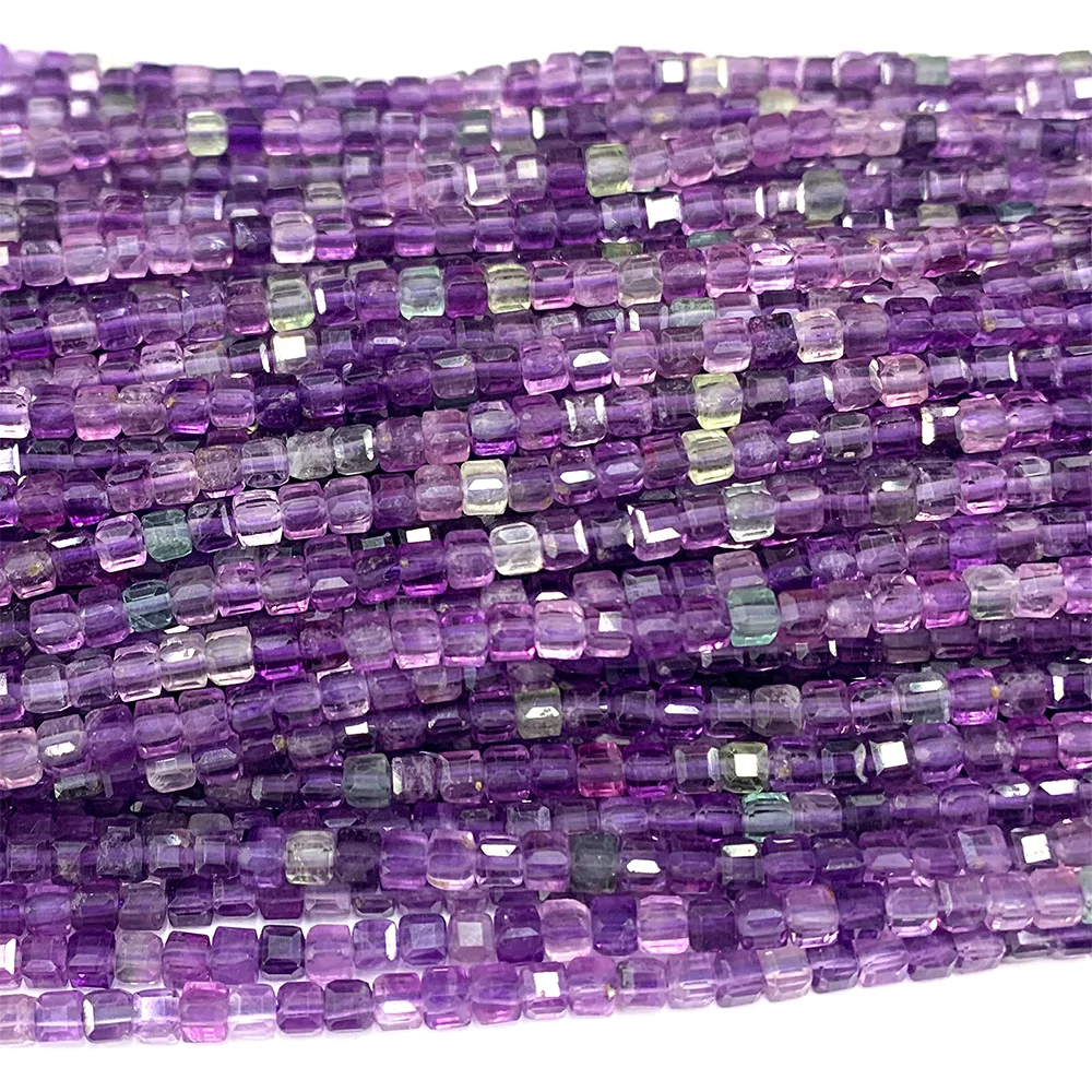 

Veemake Natural Purple Fluorite Edge Cube Faceted Small Beads For Jewelry Making 08584