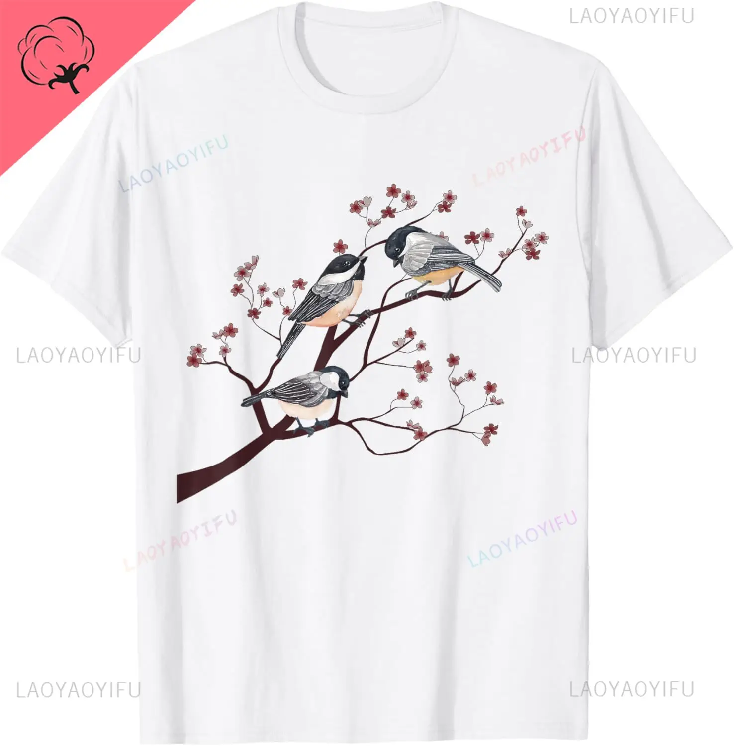 Bird Watching Nature Animal Vintage Blossom Chickadee T-Shirt Sweatshirts for Women Harajuku Couple  Ropa De Mujer