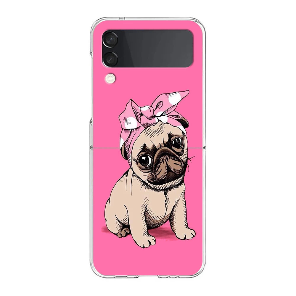 Cute Pug Dog Hard PC Phone Case, Transparente à prova de choque para Samsung Galaxy Z Flip, 3 Shell Fundas, 6, 5, 4