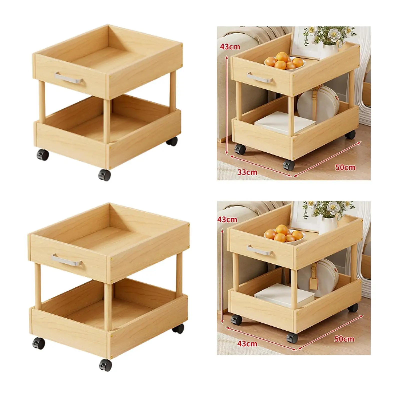 

Rolling Cart Cart with Casters 2 Tiers Makeup Holder Multifunctional Rolling Storage Organizer Mobile Shelf for Bathroom Dorm