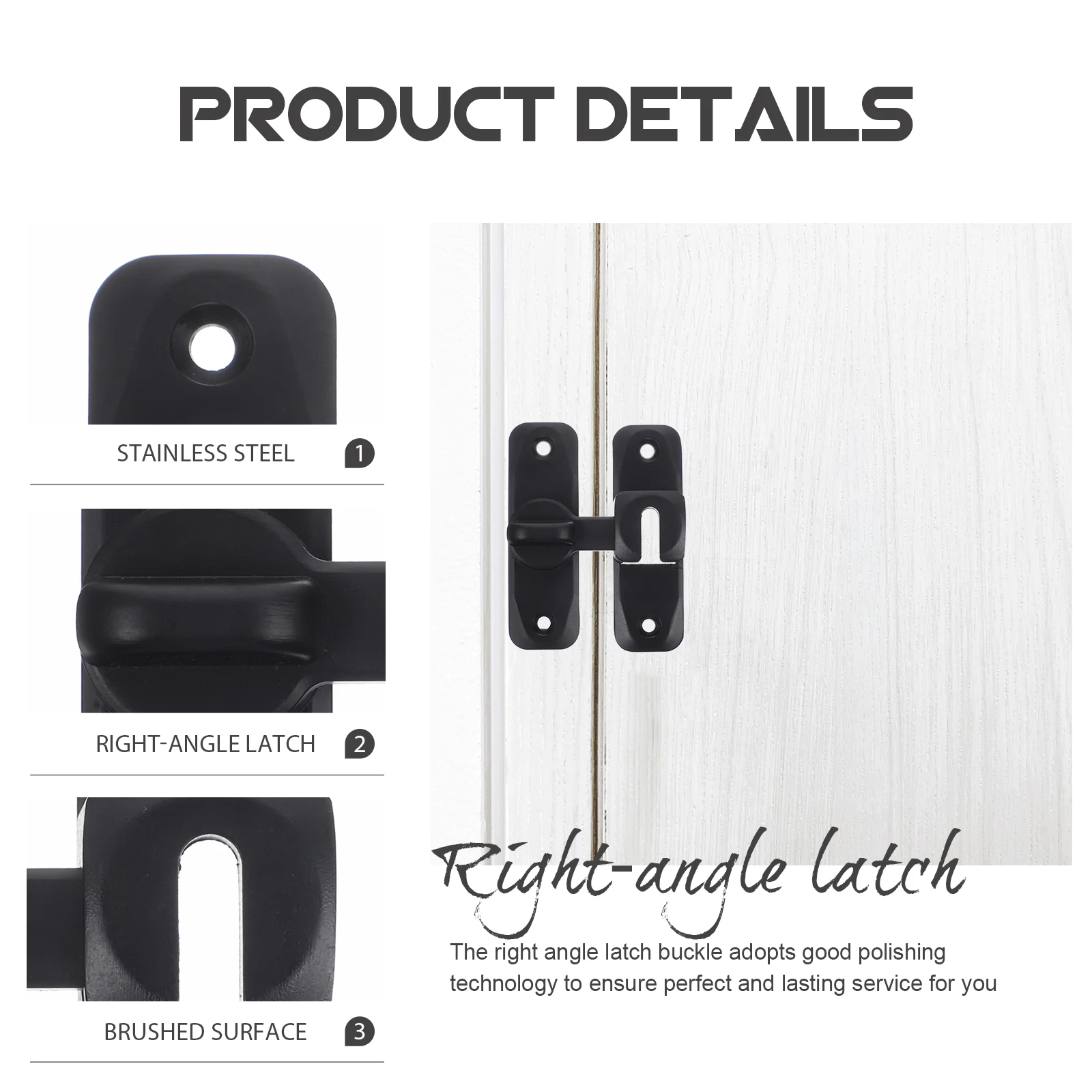 

90 Degree Stainless Steel Latch Right Angle Door Lock for Sliding Gate Corner Closure Heavy Duty Secure Polished Surface