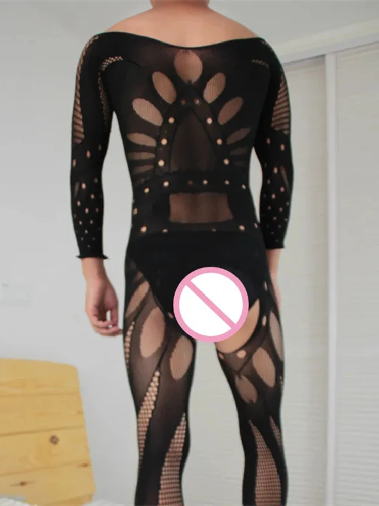 New Bodysuit Men Open Crotch Bodystocking Sissy Erotic Lingerie Fishnets Bodystocking Underwear Sexy Body Crotchless Jumpersuits