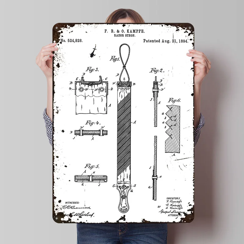 الحلاقة ستروب براءات الاختراع التوضيح تين تسجيل الجدار ملصق فني صور جدار ديكور خمر علامات معدنية الرجعية لعناصر الديكور المنزل