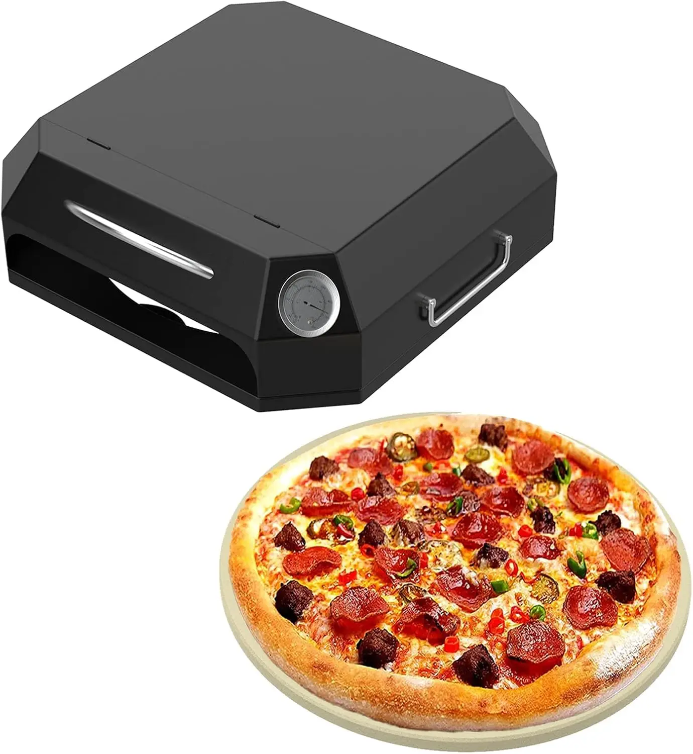 Grill Top Pizza Oven Kit for Gas Grill, Charcoal Grill & Propane | Portable Stainless Steel Maker Stone