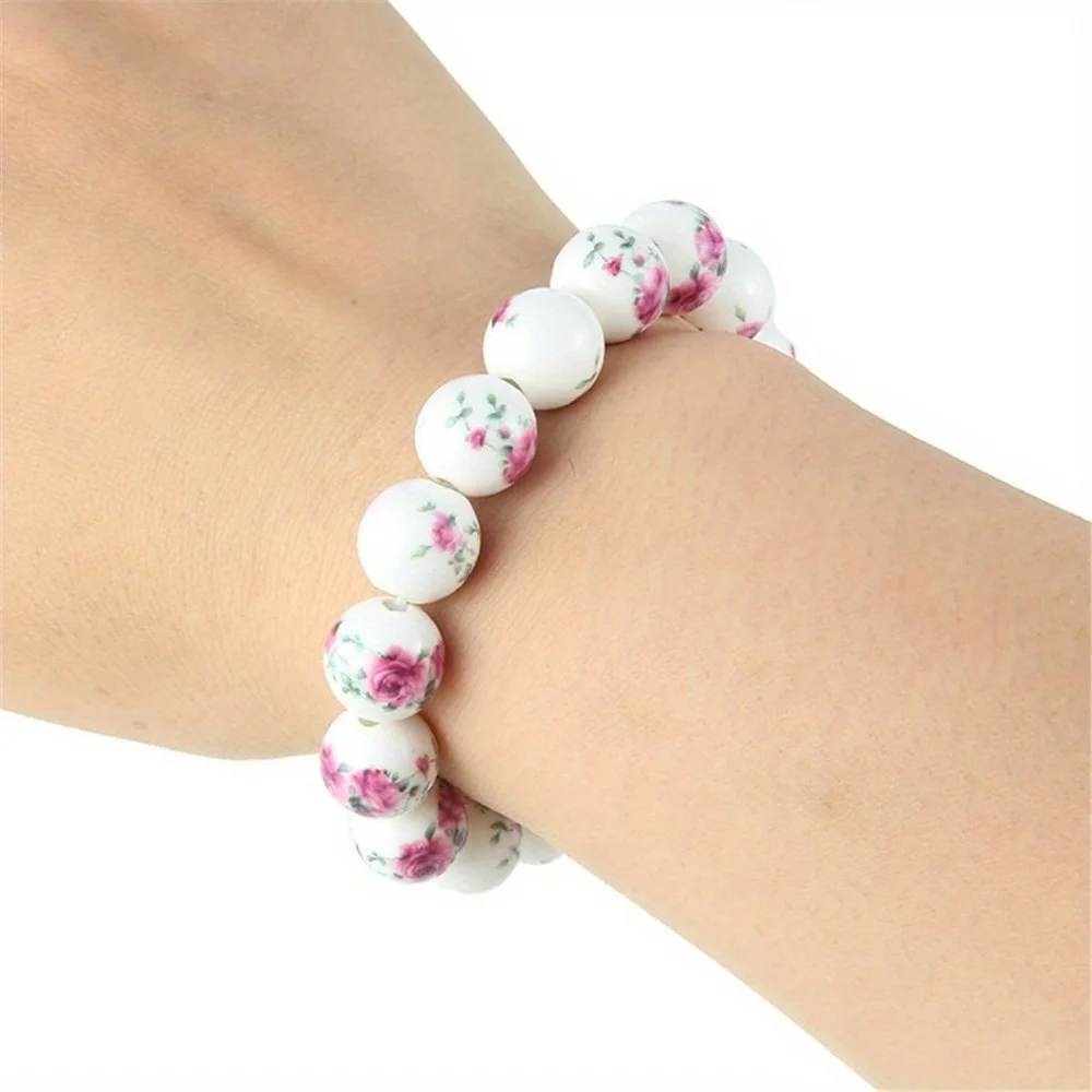 Chinese Style Ladies/men\'s Porcelain Bead Bracelet Retro Style Blue and White Porcelain Ceramic Stretch Wrist Bracelet