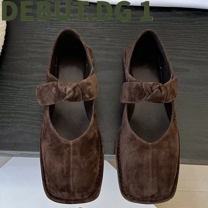 2025 Spring Summer New Square Toe Bow Flats Simple Elegant Design Versatile Women Shoes Genuine Leather Comfort
