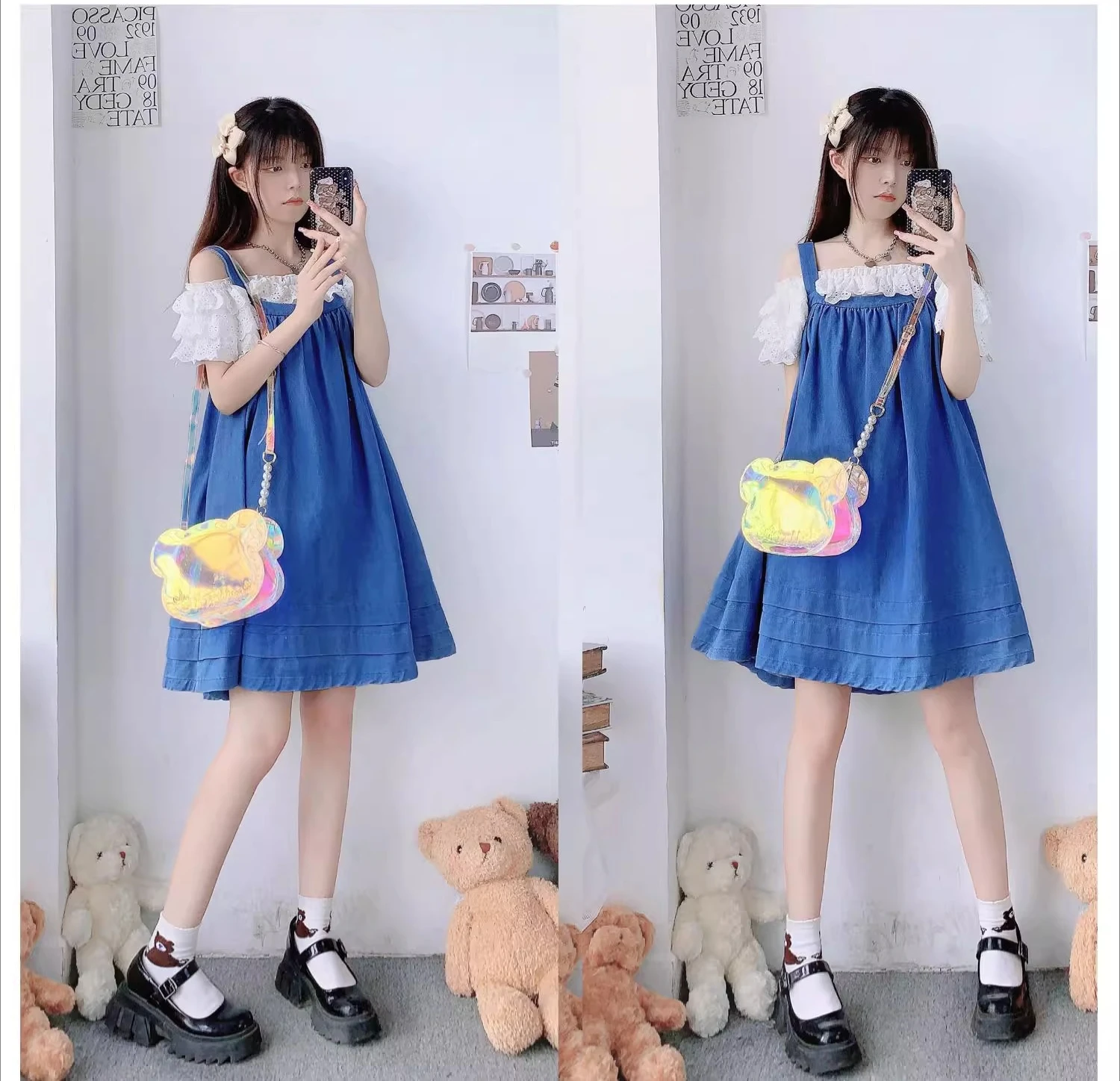 

Japanese Original Design Stars Moon Clouds Fudge Oblique Shoulder Bag Women's Laser Transparent Lolita Sweet Bag Sweetheart Girl