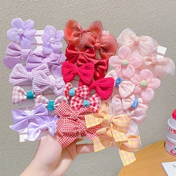 10pcs/Set Cute Bow Hair Ties Mixed Cloth Flower Hair Loops High Elastic Ponytail Holder Bands Birthday Gifts For Toddler Girls