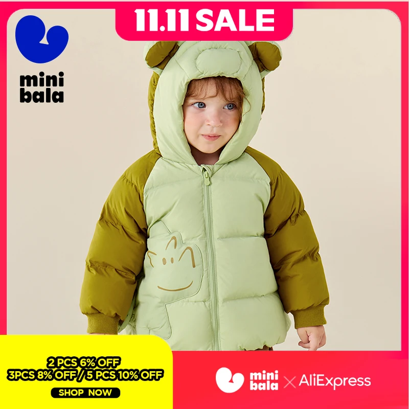 

Мини-балабала, детский пуховик с капюшоном и животными, мягкое ветрозащитное водонепроницаемое зимнее пальто для малышей