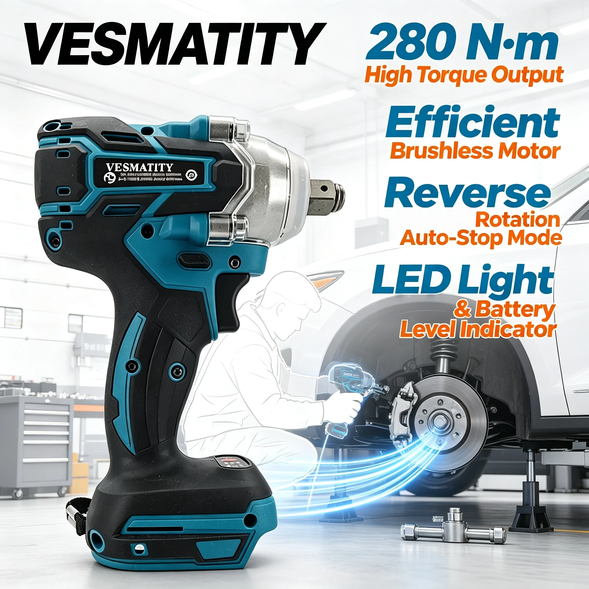 Vesmatity 280Nm Drill Driver 1/2 Inch Electric Screwdriver Cordless Rechargeable for 18V 20V Battery Max Pro Ultra Speed