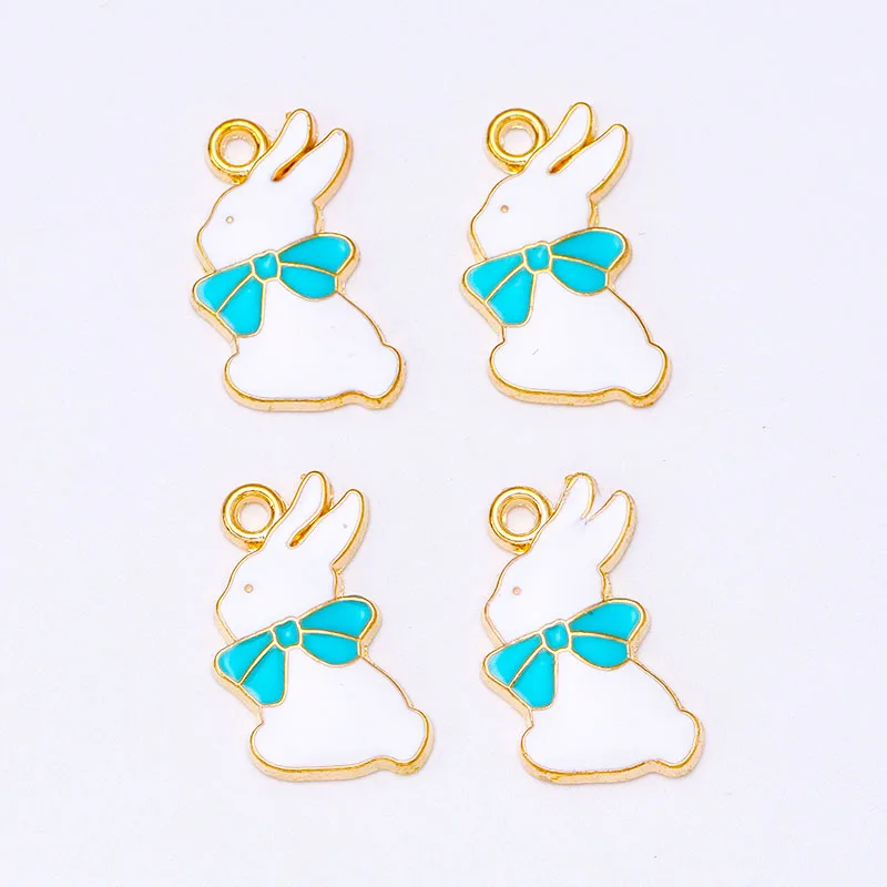 20Pcs 12*19mm Bow Rabbit Earring Necklace Bracelet Pendant Drip Oil Enamel Animal Charm for Jewellery Making DIY Handmade Crafts