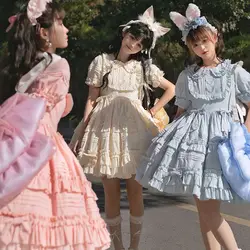 Coalfell Little Ice-cream Spot Solid Color Lolita Dress Female Summer Dress OP Lolita Fluffy Dress Women Back Big Dragtail