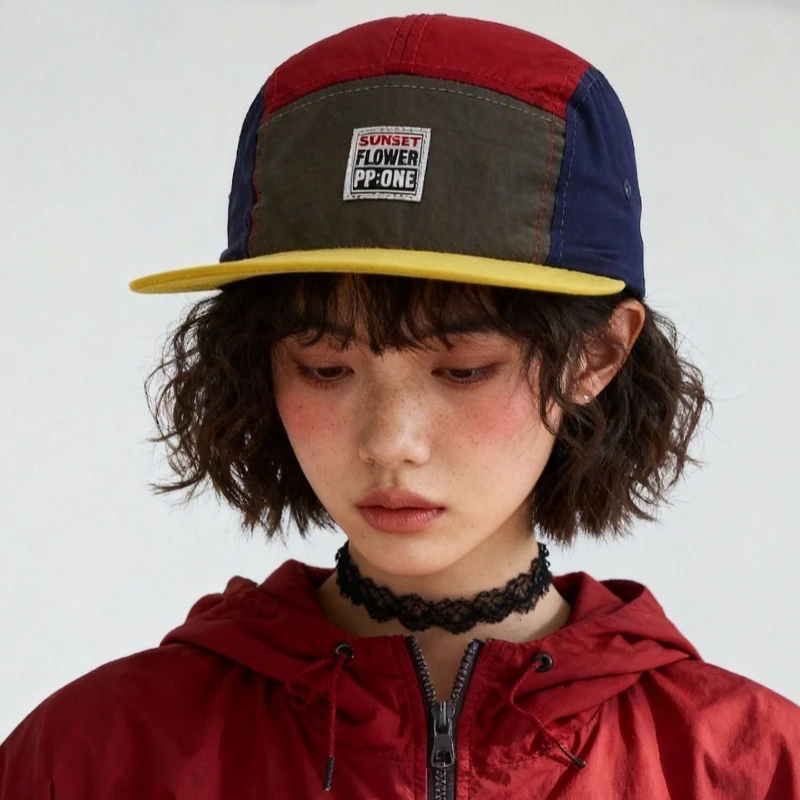 American Outdoor Contrast Splicing Five-panel Flat Brim Baseball Cap for Men and Women Summer Sunscreen Quick-drying Hip Hop Hat