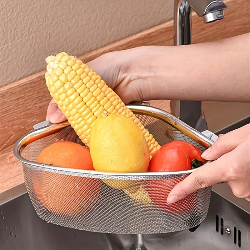 Stainless Steel Triangular Sink Strainer Basket, Unpolished Surface, 6.61lbs Max Capacity – Multipurpose Kitchen Drainer Baske